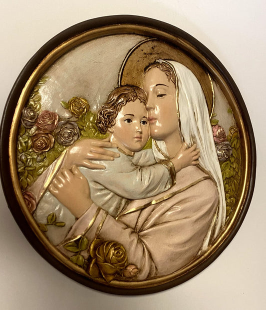 Blessed Mother & Child Jesus 10" Diam. Wall Plaque, New from Colombia - Bob and Penny Lord