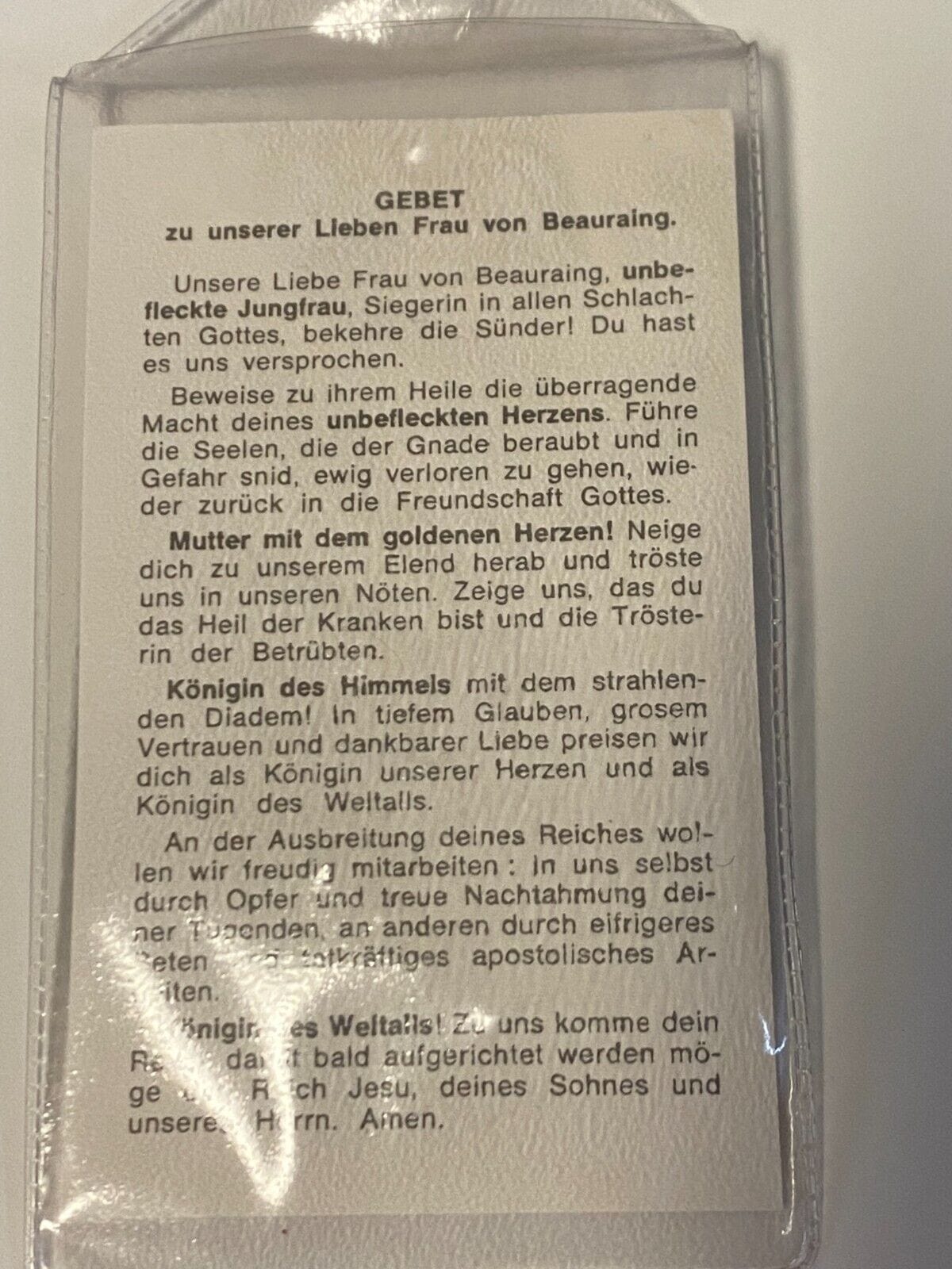 Our Lady of Beauraing Vintage Prayer Card in German, from Belgium, New - Bob and Penny Lord
