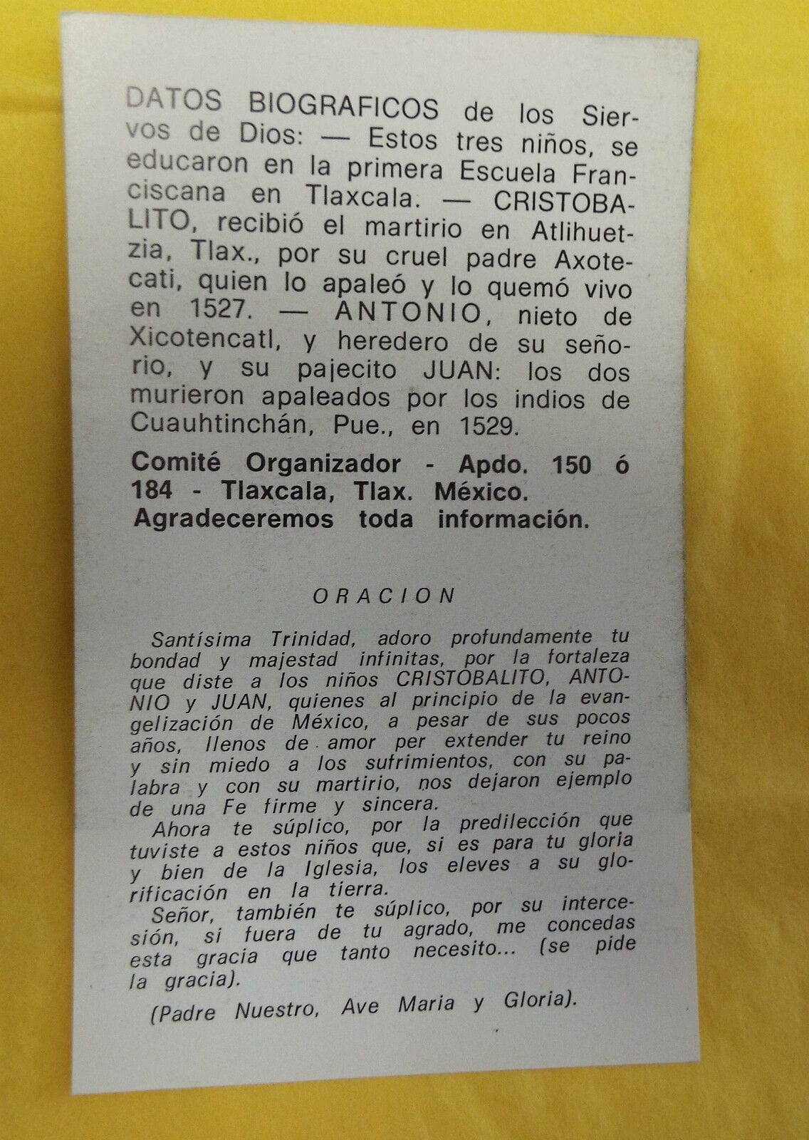 Cristobalito, Antonio & Juan Siervos de Dios, Prayer Card/Estampa en Español - Bob and Penny Lord