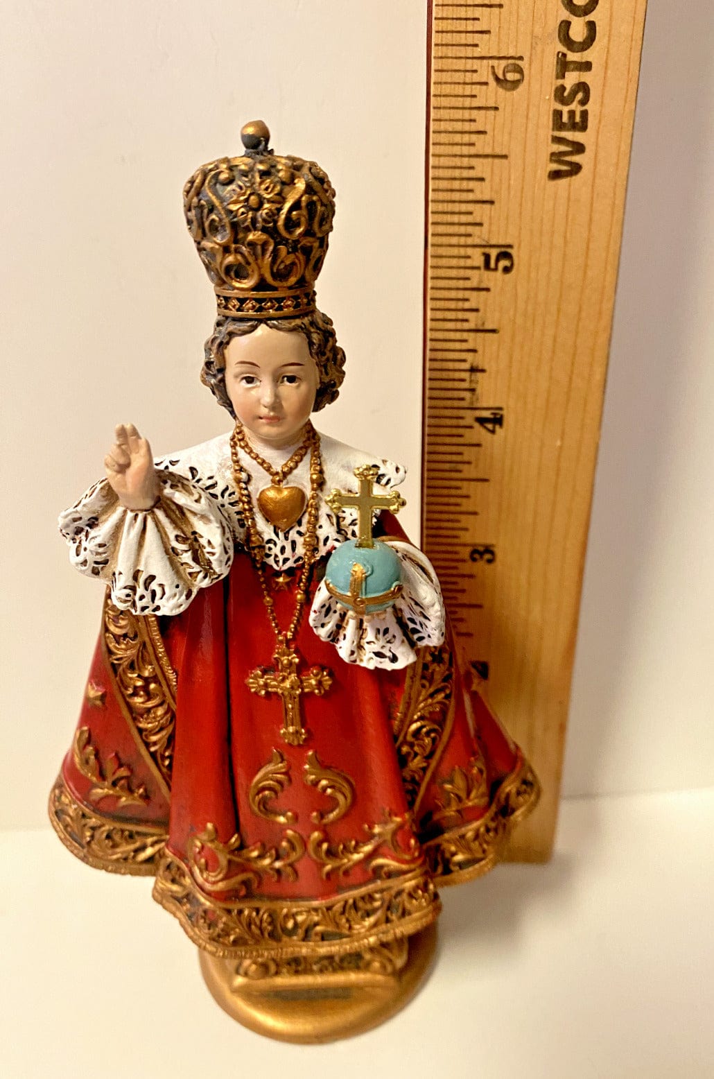 6-inch Infant Jesus of Prague statue by Bob and Penny Lord, detailed religious Christian collectible figurine.