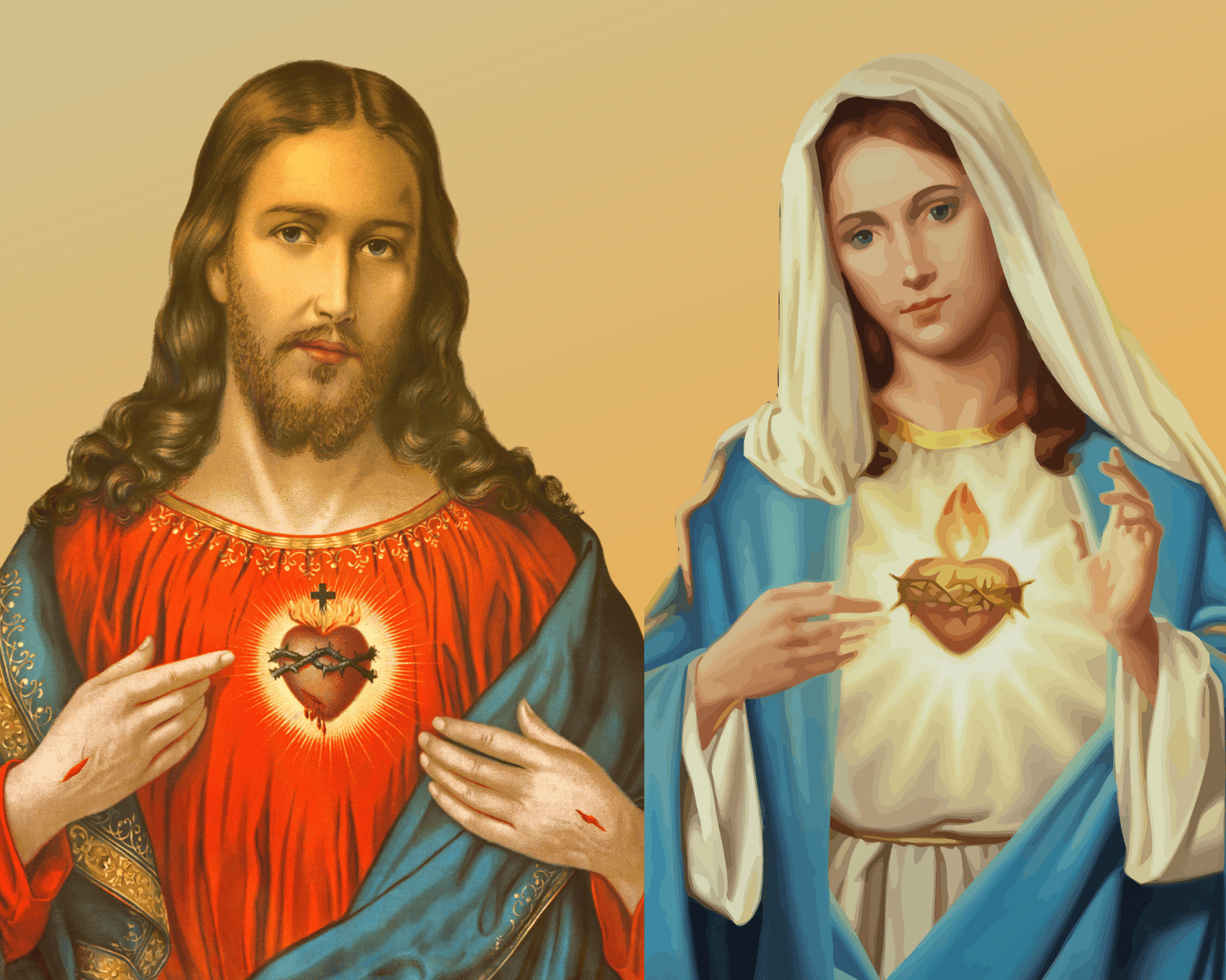 8x10 print of Sacred Heart of Jesus and Immaculate Heart of Mary poster, religious art by Bob and Penny Lord.