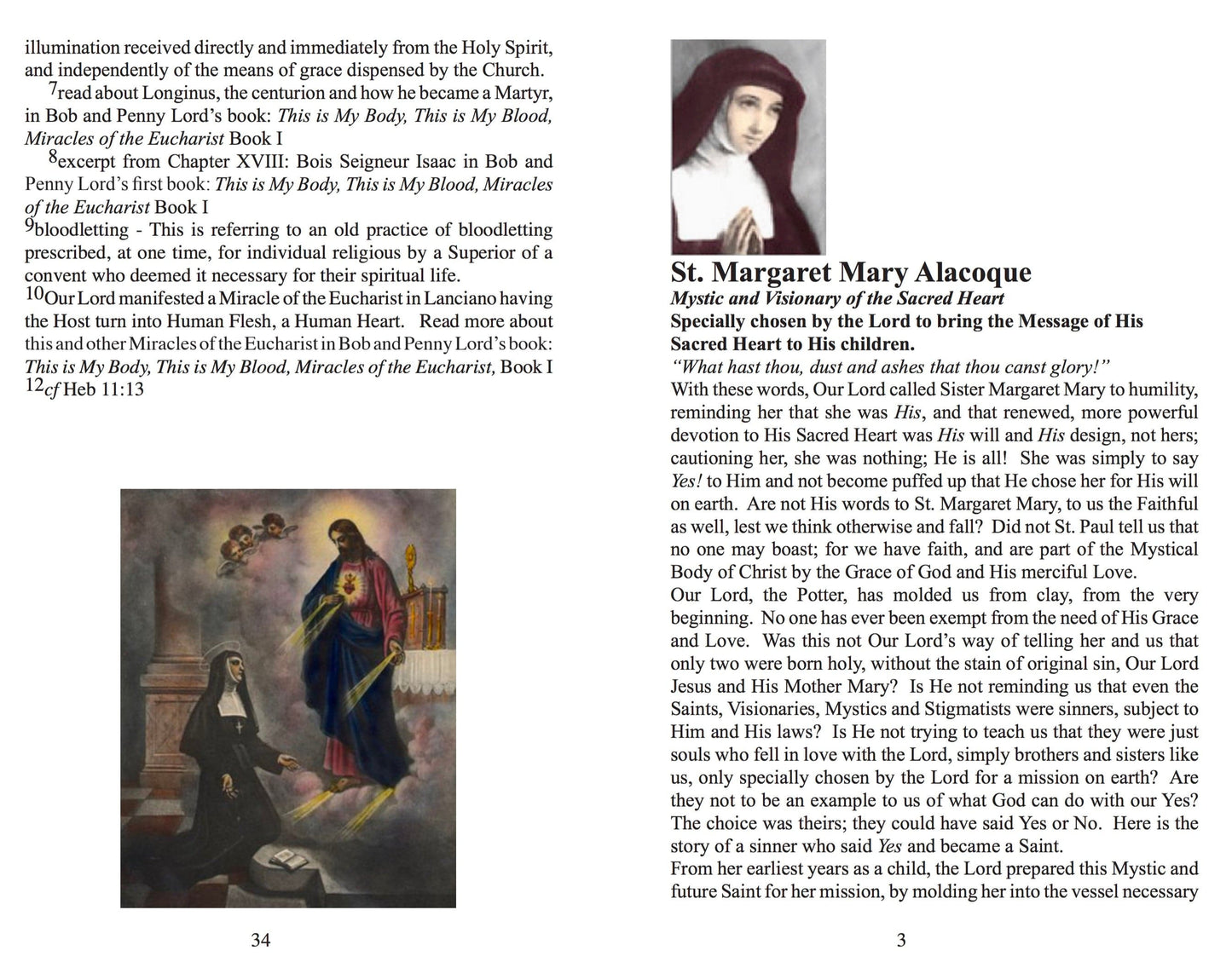 Sacred Heart Saint minibook by Bob and Penny Lord, small religious booklet with sacred heart imagery and saint details.
