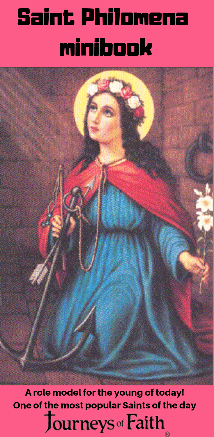 Saint Philomena printed minibook by Bob and Penny Lord featuring religious illustrations and compact size for easy reading.