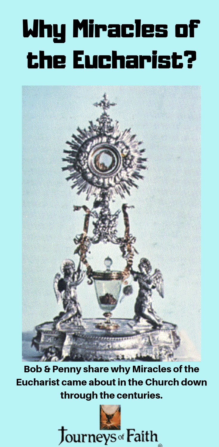 DVD titled Why Miracles of the Eucharist by Bob and Penny Lord, featuring religious imagery related to Eucharist miracles.