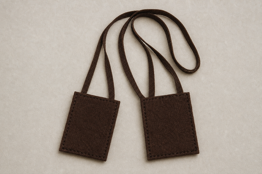 Traditional Brown Scapular with two brown wool panels connected by cords.