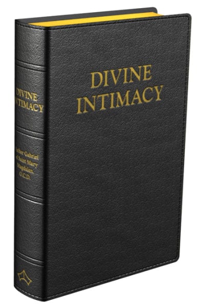 Cover of the Divine Intimacy Leather Meditations book by Baronius Press, featuring ornate leather binding and classic design.