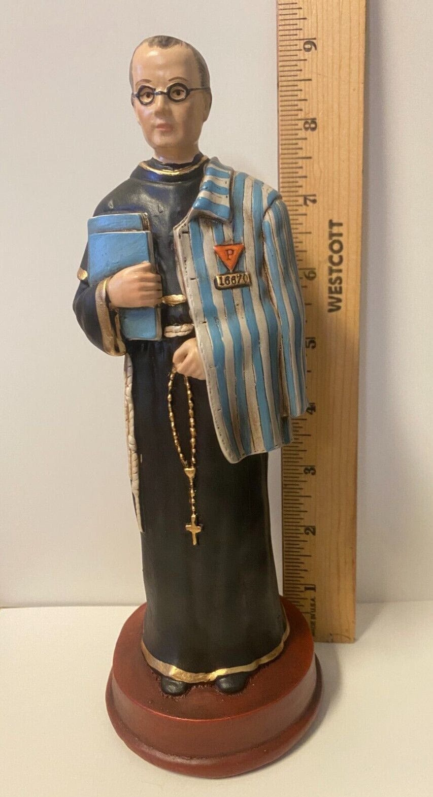 Saint Maximilian Kolbe 9-inch religious statue by Bob and Penny Lord, depicting the Catholic martyr in detailed craftsmanship.