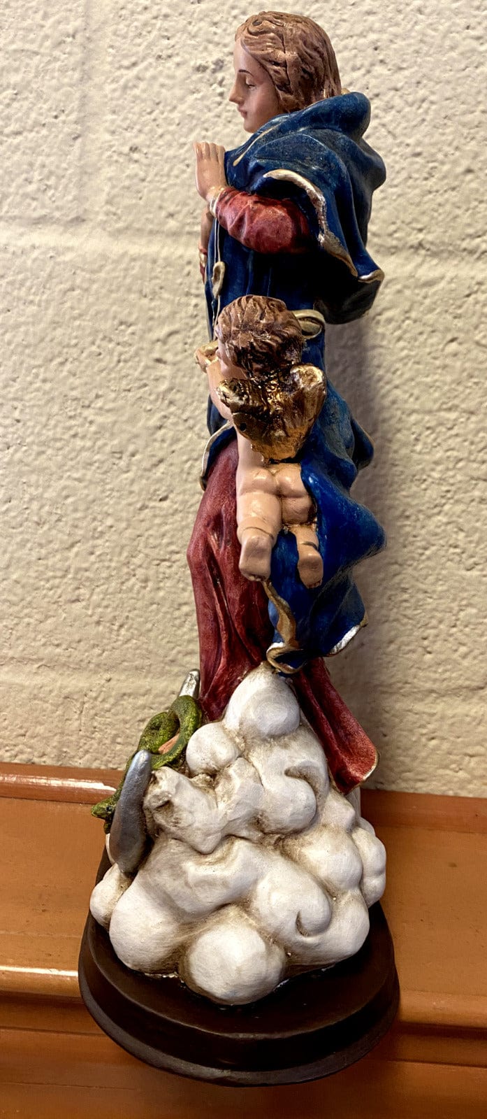 Hand-painted Our Lady Undoer of Knots 13-inch statue from Colombia, religious Christian figurine by Bob and Penny Lord.