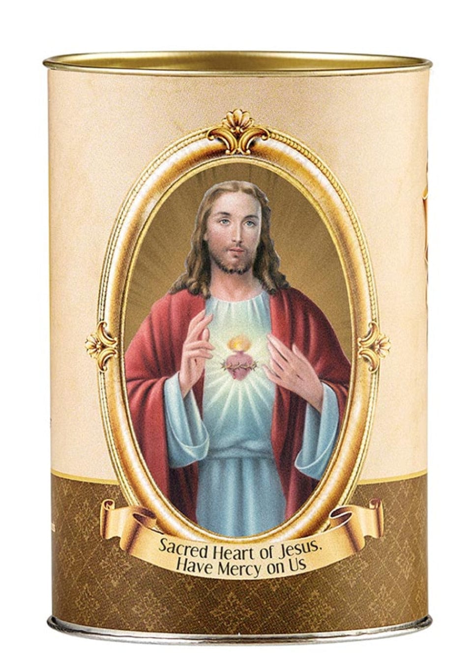 Small Sacred Heart of Jesus devotional candle by Bob and Penny Lord, 3.50 inches, featuring religious Christian imagery.