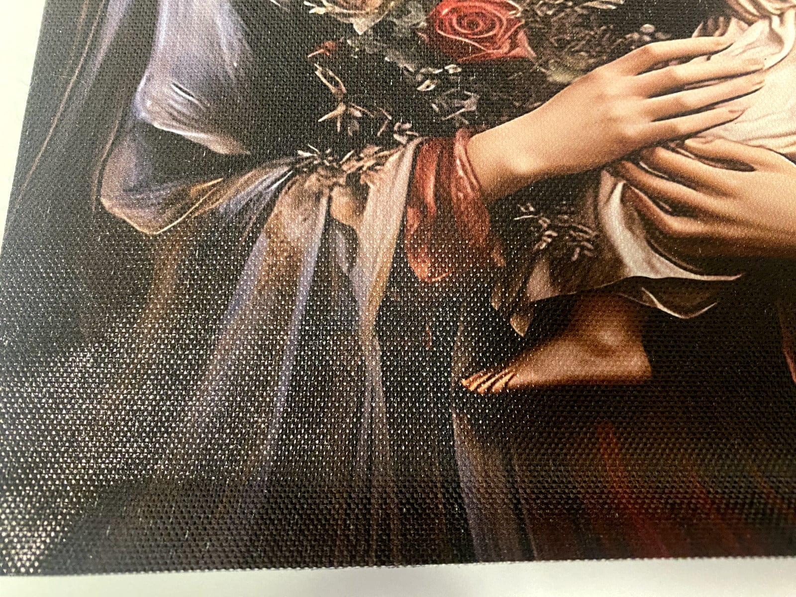 Unframed 10x8 inch canvas painting of Blessed Mother with Child by Bob and Penny Lord, detailed religious artwork.