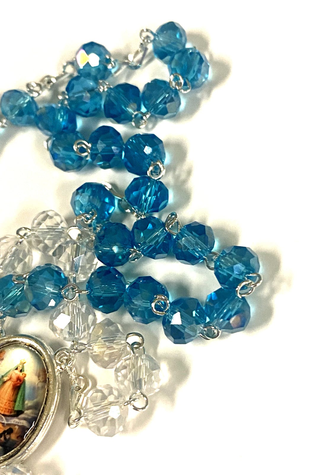 Handmade Our Lady of Charity rosary from Colombia with beads and crucifix, Christian religious jewelry by Bob and Penny Lord.