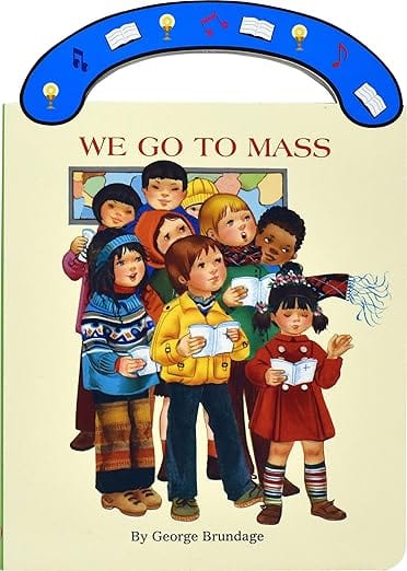 Hardcover St. Joseph Carry-Me-Along Board Book by Bob and Penny Lord, colorful religious children's book for learning about mass.