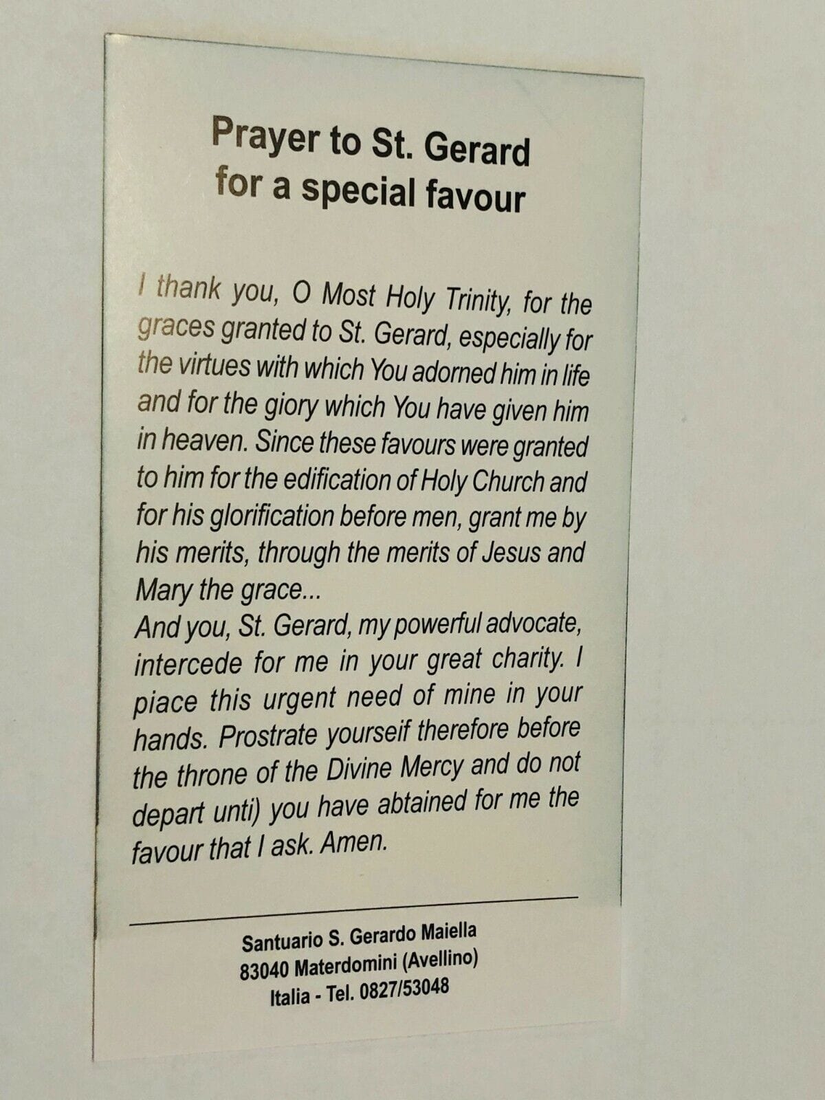 Saint Gerard Majella Prayer Card, New from Italy - Bob and Penny Lord Journeys of Faith