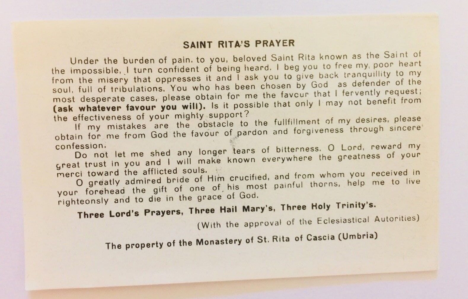 Saint Rita of Cascia Prayer Card, New - Bob and Penny Lord Journeys of Faith