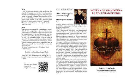 Novena de Abandono a La Voluntad De Dios Tarjeta de oración Espanol - Bob and Penny Lord Journeys of Faith