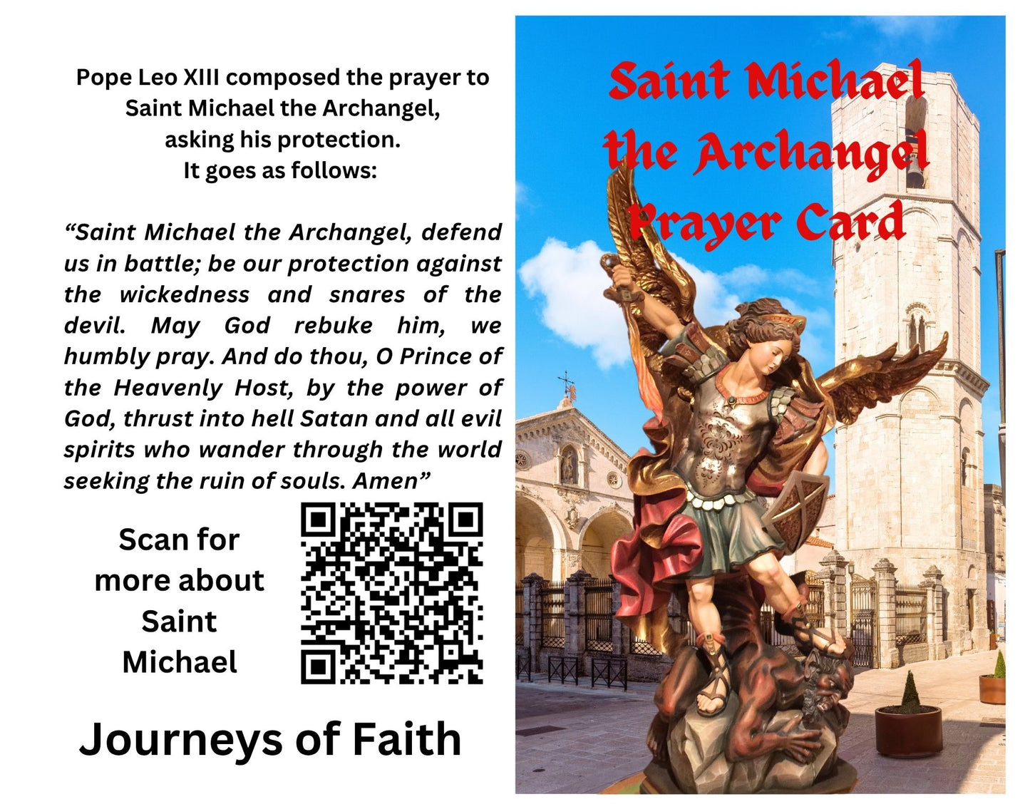 Saint Michael the Archangel Prayer Card with Vision of Pope Leo XIII - Journeys of Faith