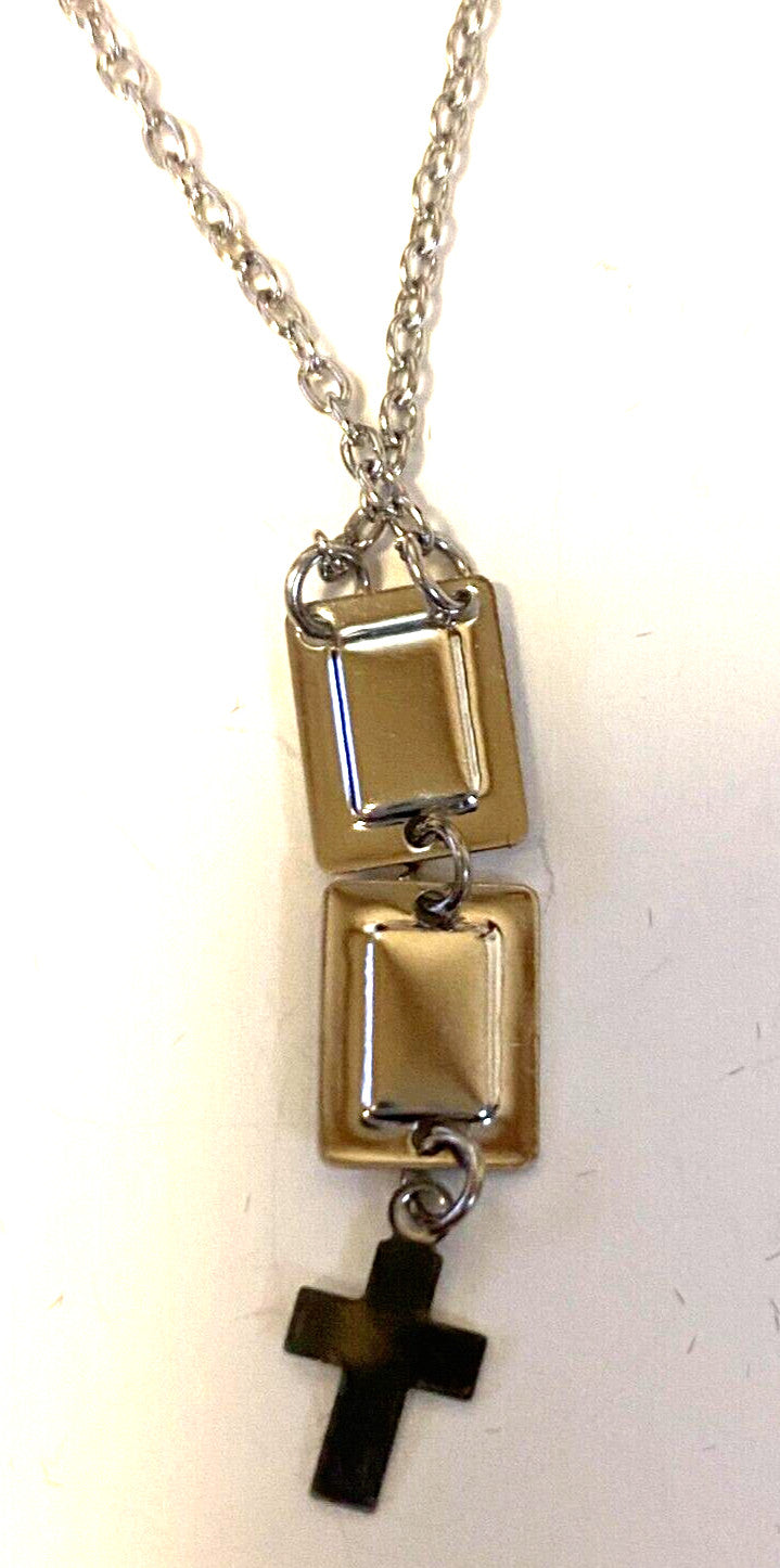 Silver Sacred Heart and O L of Mount Carmel scapular tiny picture collectible by Bob and Penny Lord, featuring religious Christian imagery.