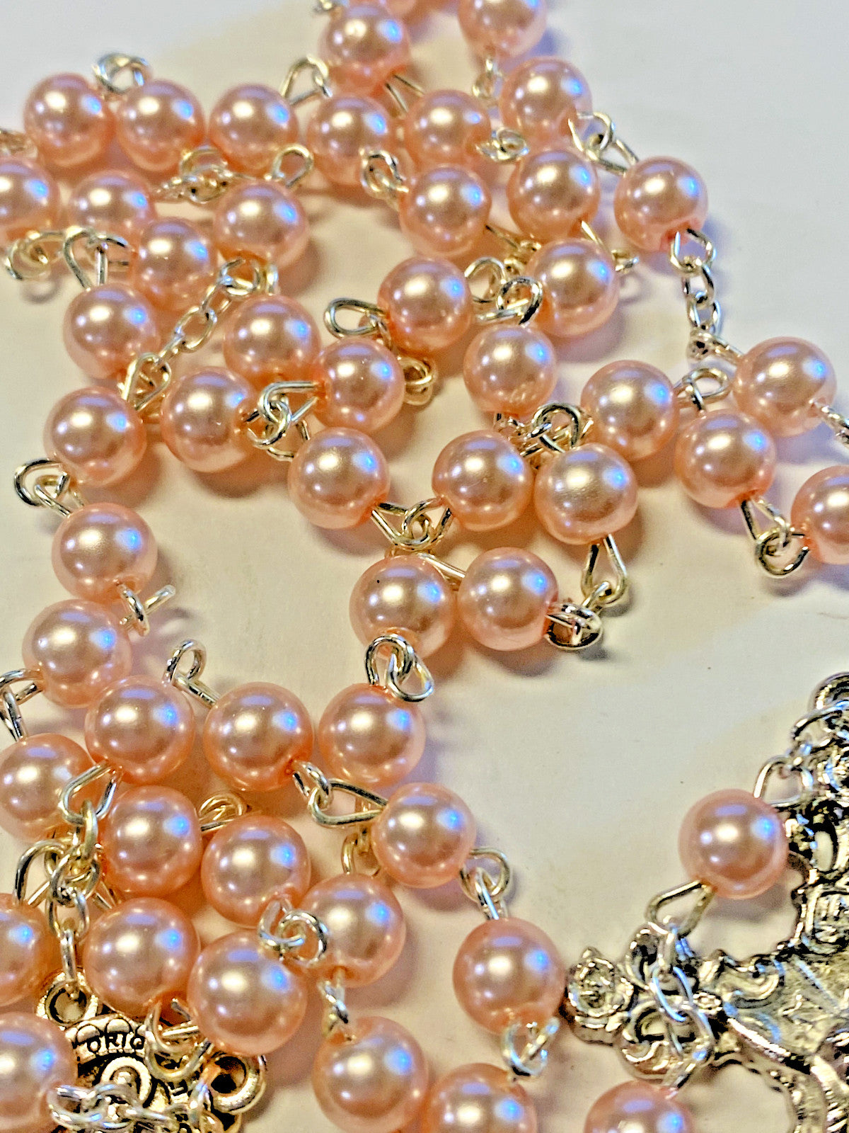 Pink Faux Pearl Rosary, New # AB-094 - Journeys of Faith