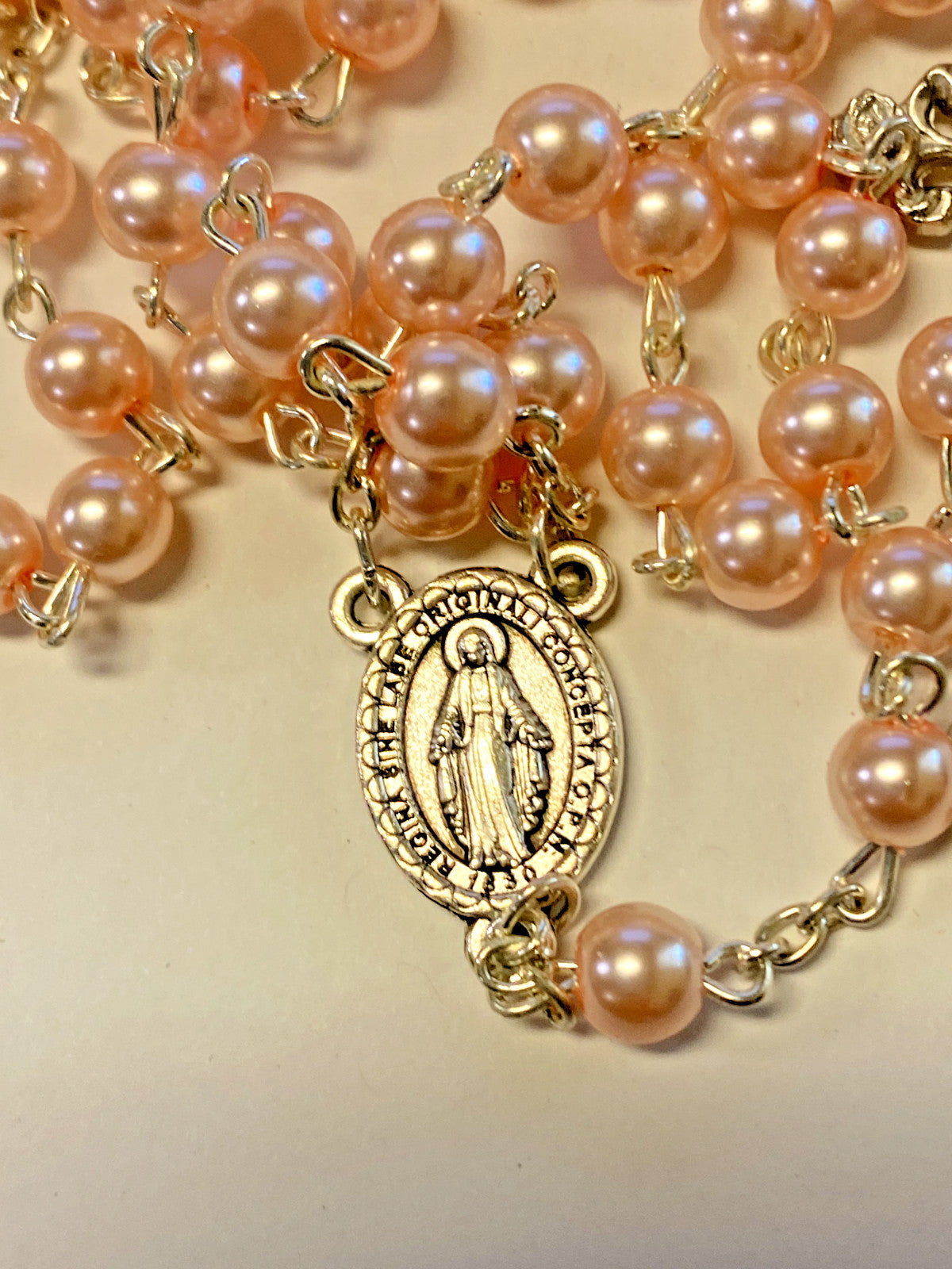 Pink Faux Pearl Rosary, New # AB-094 - Journeys of Faith