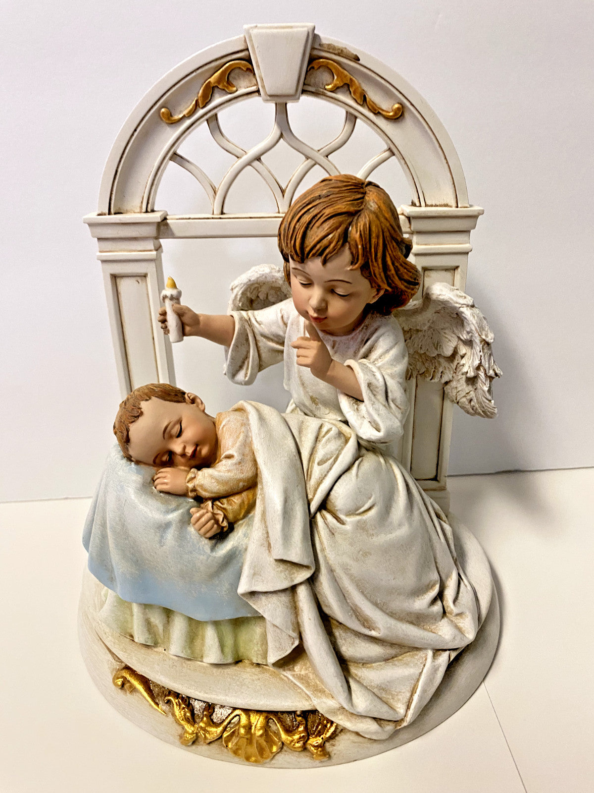 Roman angel sleeping baby figurine, 8-inch decorative sculpture from the Hush-A-Bye collection, detailed and delicately crafted.
