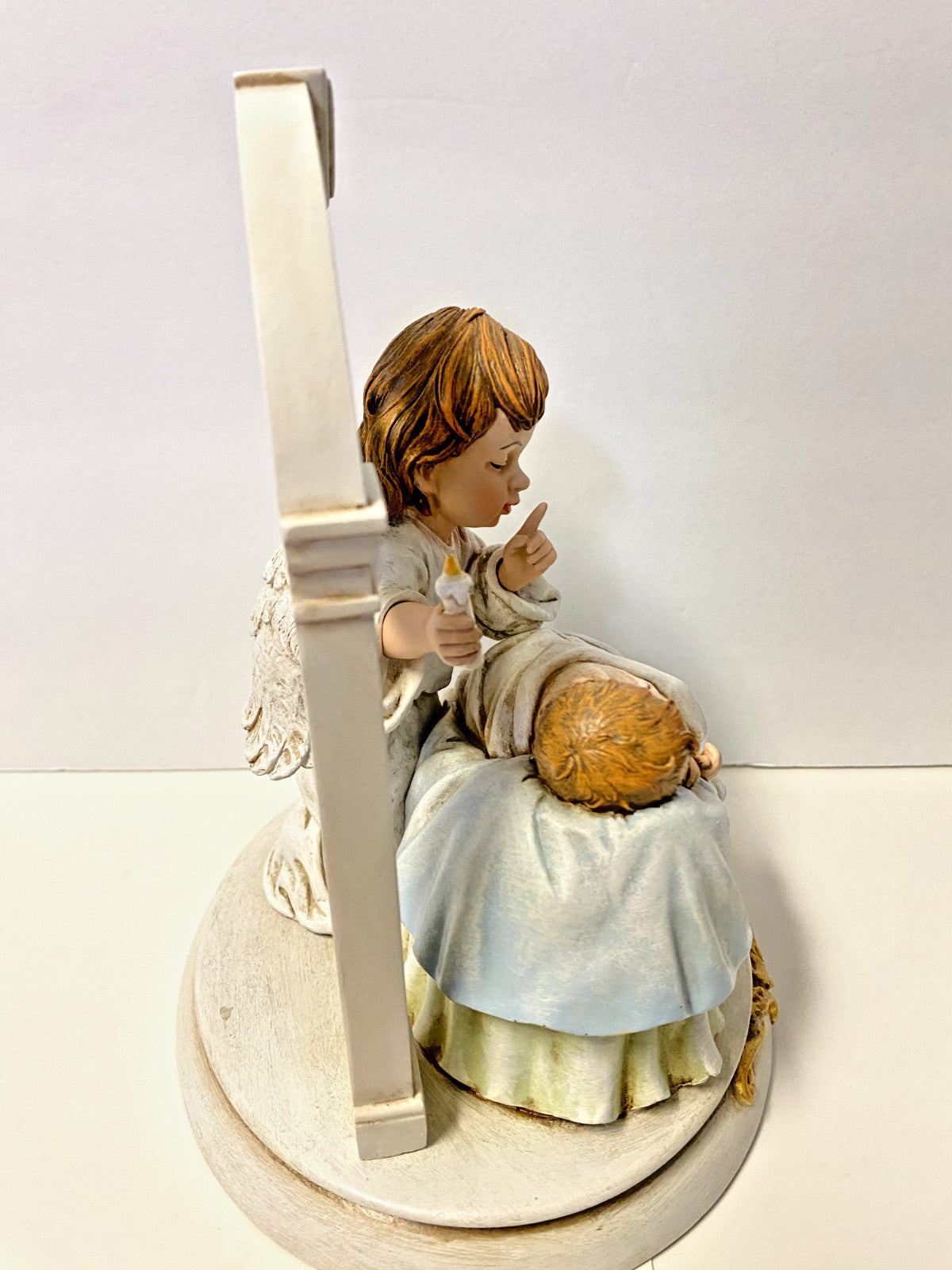 Roman Sleeping Baby with Angel "Hush-A-Bye-" 8-inch decorative sculpture, collectible figurine of a peaceful sleeping baby and angel