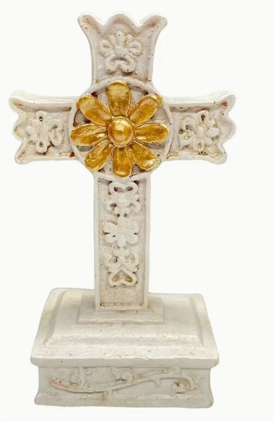 Distressed Beige Decorative Small 6" Cross, New #AB-212 - Journeys of Faith