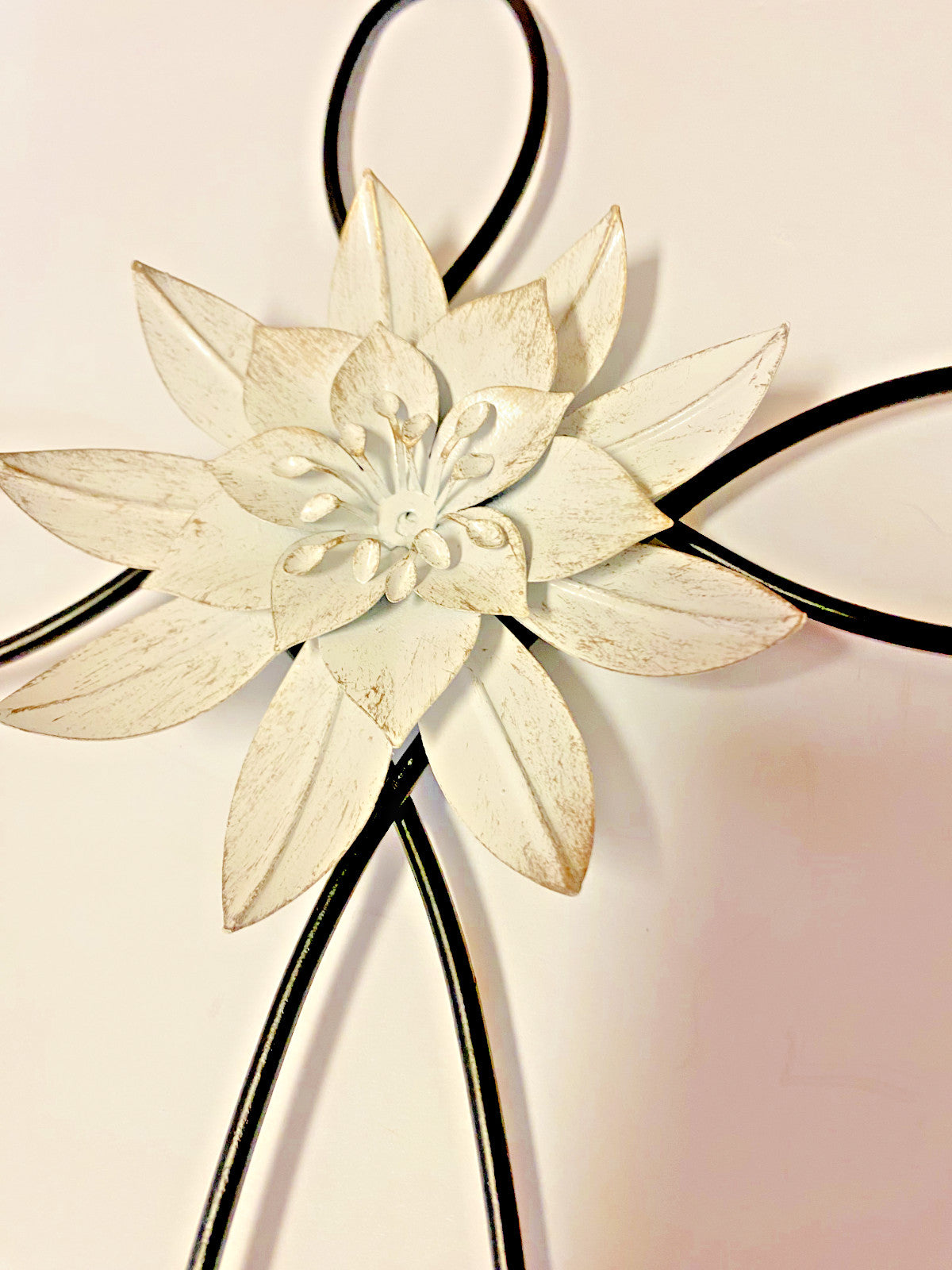 Iron Decorative with White Metal Flower in the Center Wall Cross, New #AB-214 - Journeys of Faith