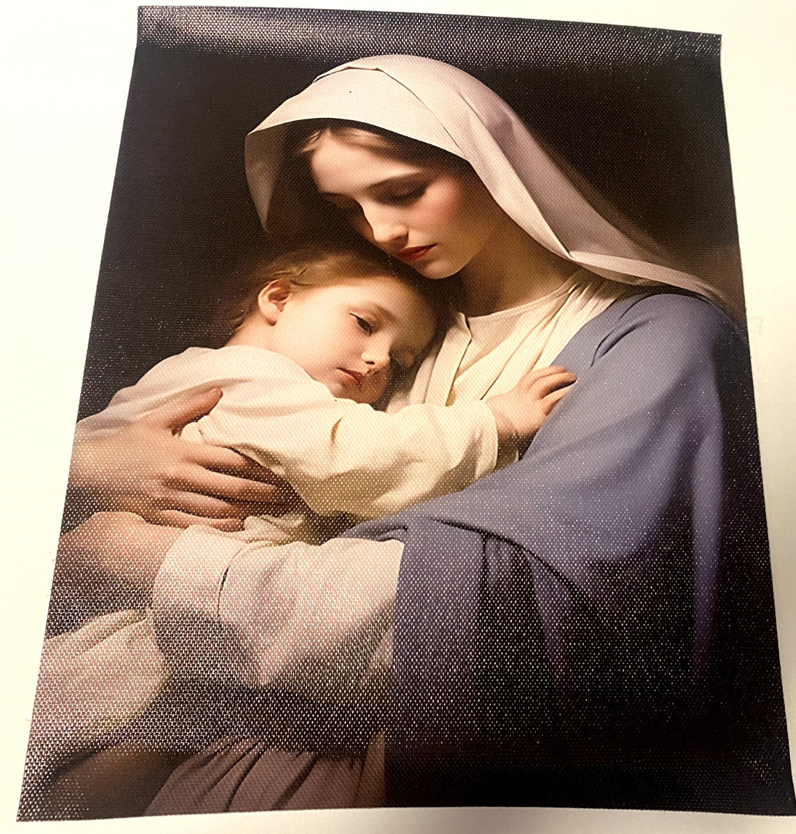 Unframed 10x8 inch canvas art of Blessed Mother with Child by Bob and Penny Lord, featuring detailed religious painting.