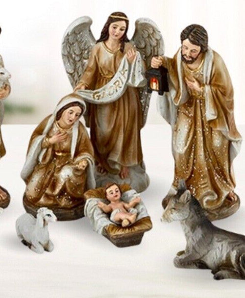 11-piece Nativity Set collectible figurines featuring Mary, Joseph, baby Jesus, and wise men for holiday display.