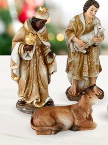 11-piece Nativity set with figurines depicting the nativity scene, crafted for holiday and seasonal decorations.