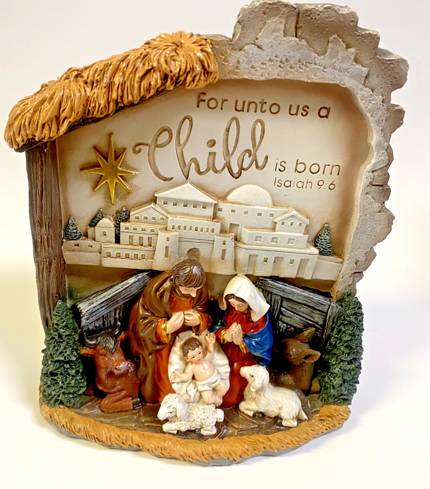 Nativity Scene Figurine/Plaque "For Unto Us a Child is Born", New # AB-248 - Journeys of Faith