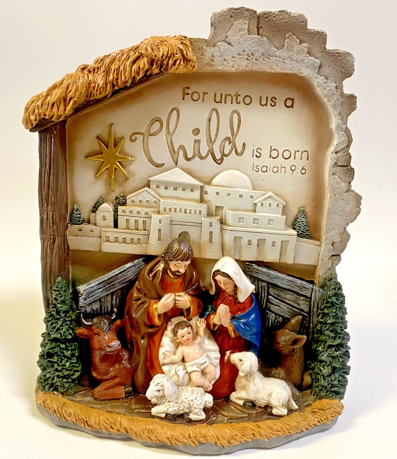 Nativity Scene Figurine/Plaque "For Unto Us a Child is Born", New # AB-248 - Journeys of Faith