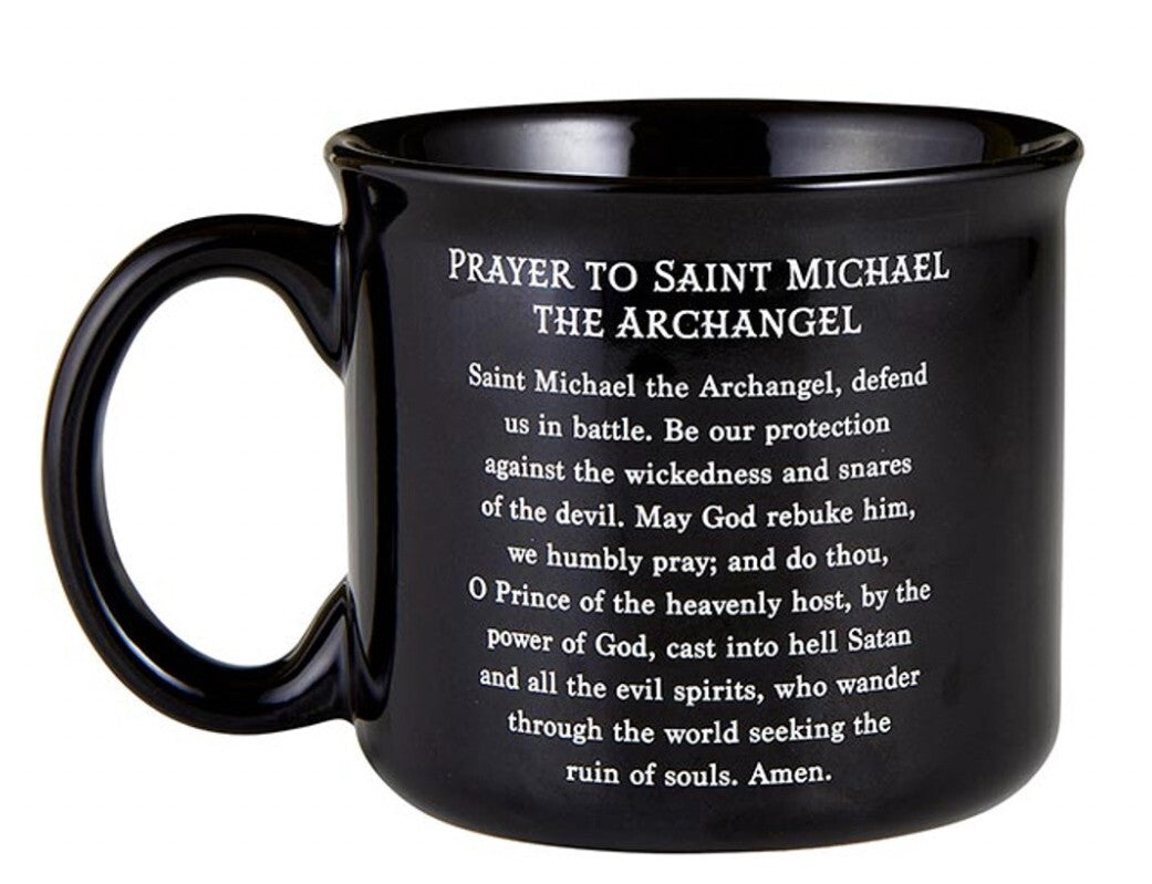 Saint Michael the Archangel 13 oz ceramic mug featuring religious artwork, designed by Bob and Penny Lord.