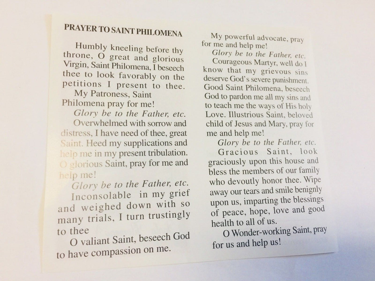 Saint Philomena Prayer Folder Card, New from Italy - Journeys of Faith