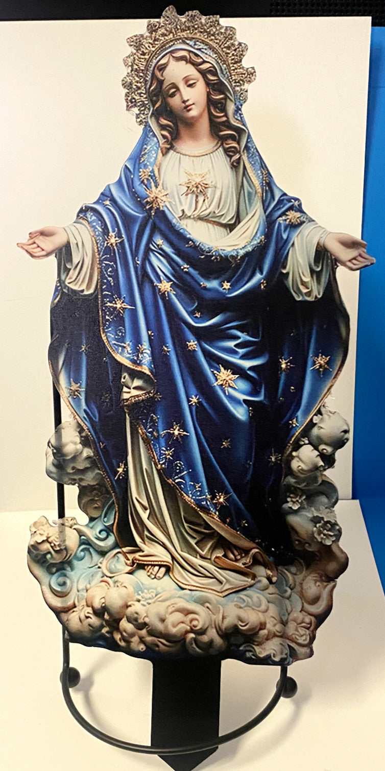 Virgin Mary garden stake collectible by Bob and Penny Lord, featuring detailed religious imagery for outdoor decoration.