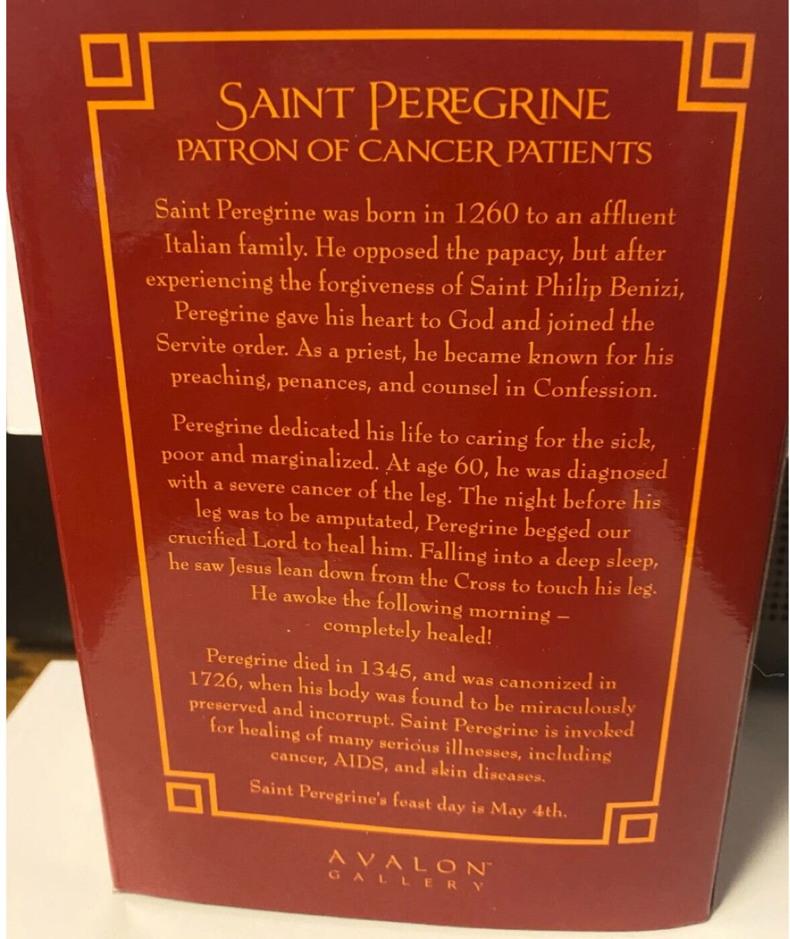 Saint Peregrine, (The Cancer Saint)  4" Statue, New AB-196 - Journeys of Faith