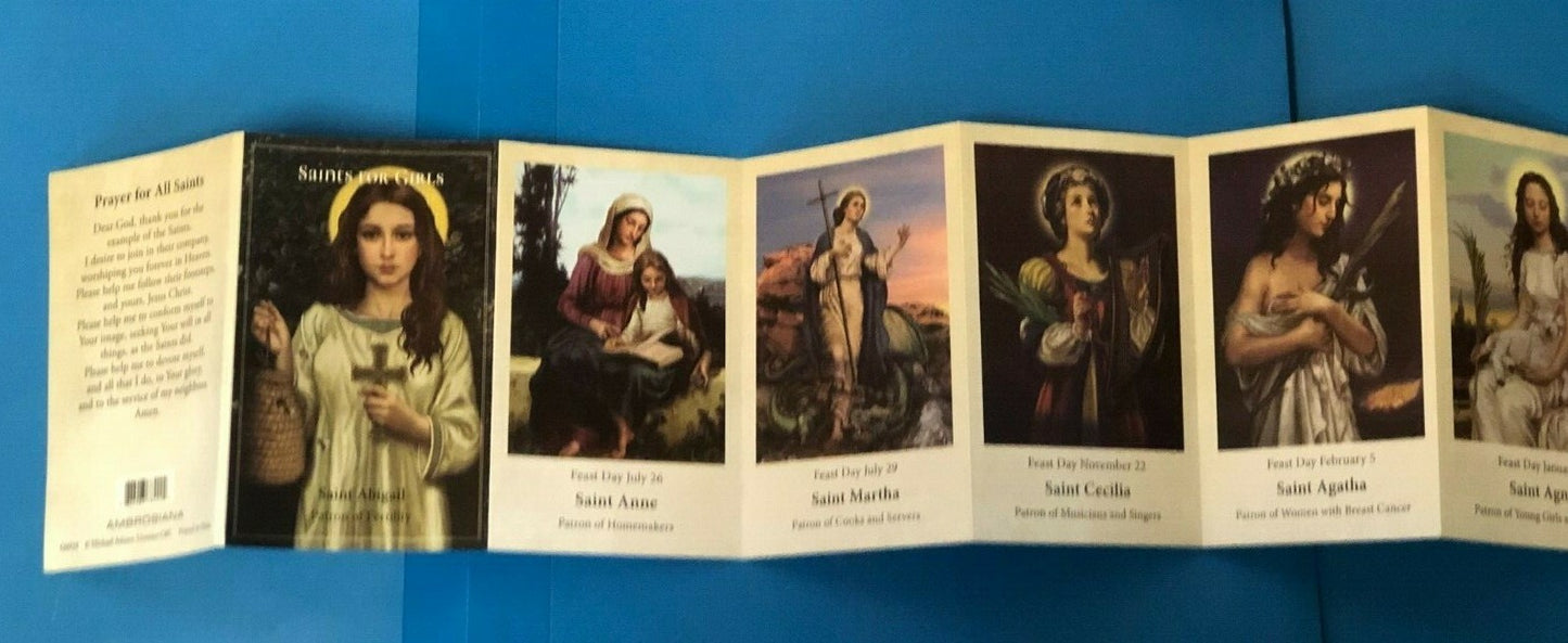 Saints for Girls prayer pocket folder by Bob and Penny Lord, featuring religious holy cards for children’s spirituality.