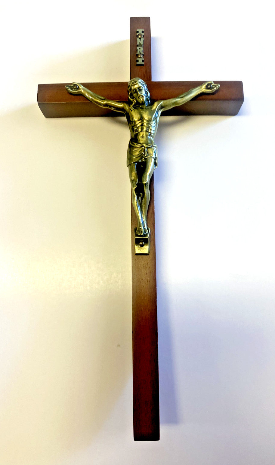 10-inch maple wood crucifix by Bob and Penny Lord, Christian religious collectible with detailed craftsmanship.
