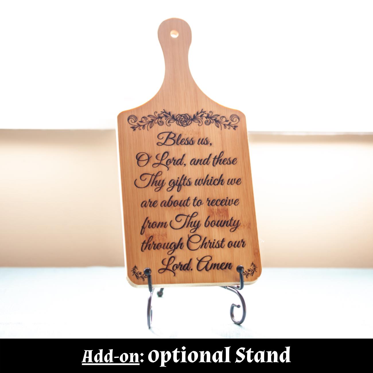 Grace Before Meals, Bless Us O Lord, Decorative Bamboo Cutting Board, 11" x 5" x 0.39" | Engraved in the USA | Catholic Living - Journeys of Faith