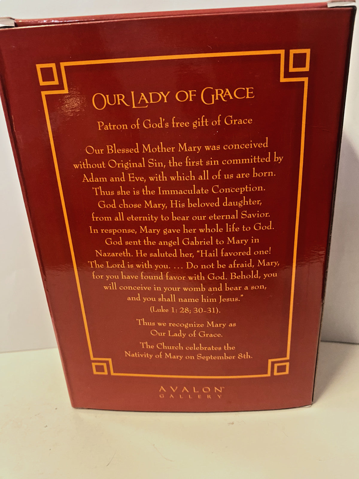 Small 4-inch Our Lady of Grace statue by Bob and Penny Lord, depicting a serene religious figure for Christian collectibles.