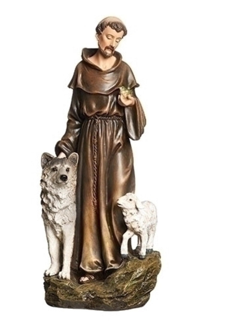 Saint Francis of Assisi  with wolf of Gubbio 9.75 " Statue, New #RM-48 - Journeys of Faith