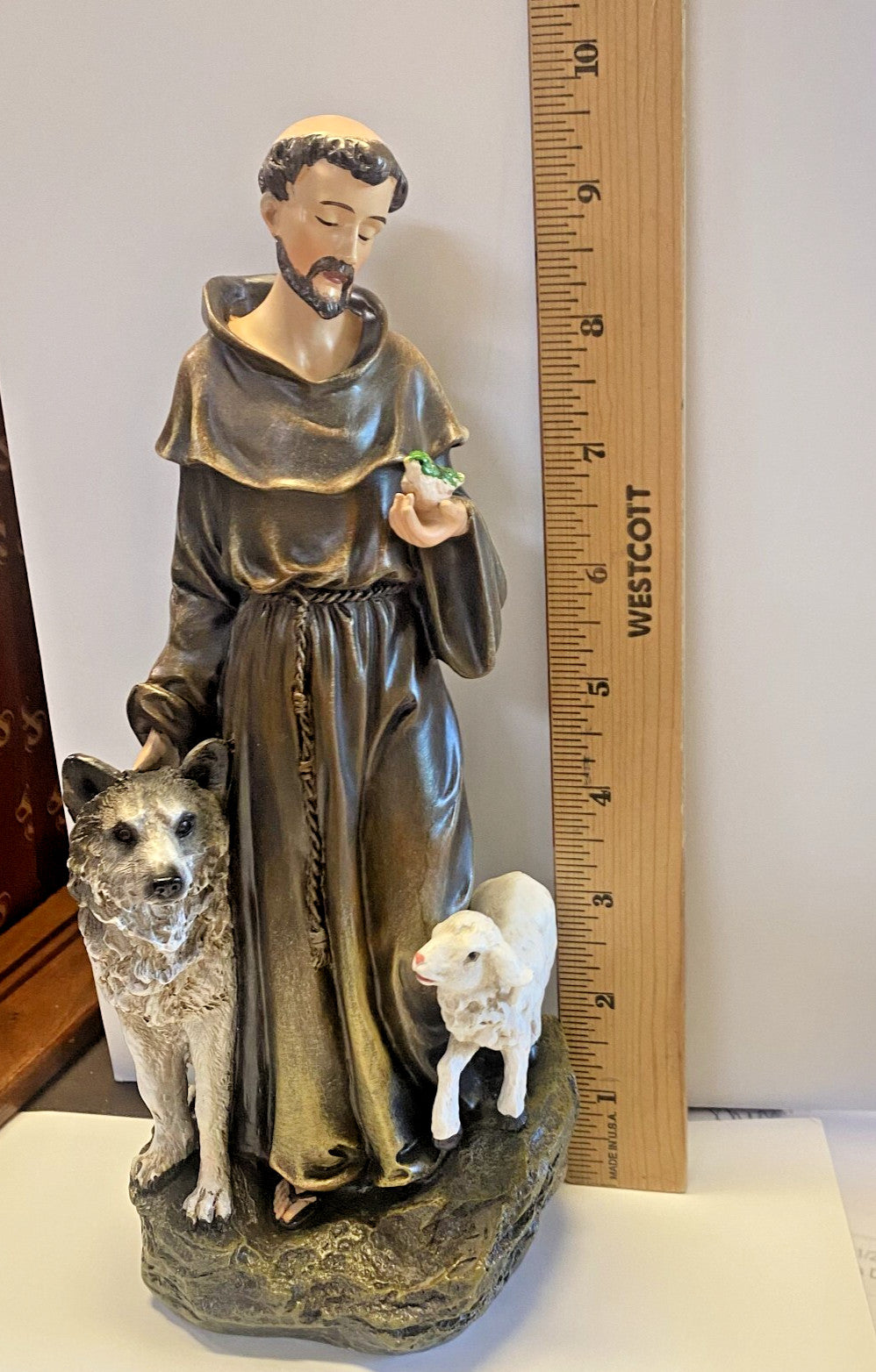 Saint Francis of Assisi  with wolf of Gubbio 9.75 " Statue, New #RM-48 - Journeys of Faith
