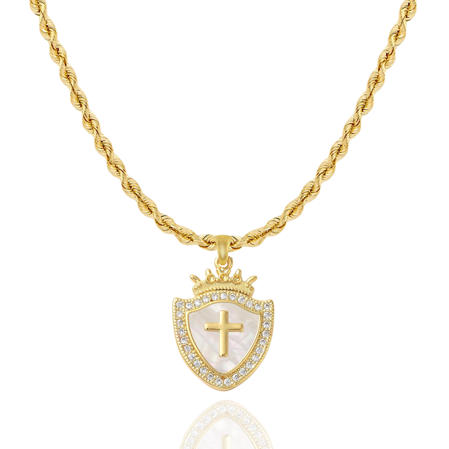 AMADI Jewelry Shield of Faith Necklace featuring a pendant with Ephesians 6:16 inscription on a silver chain.