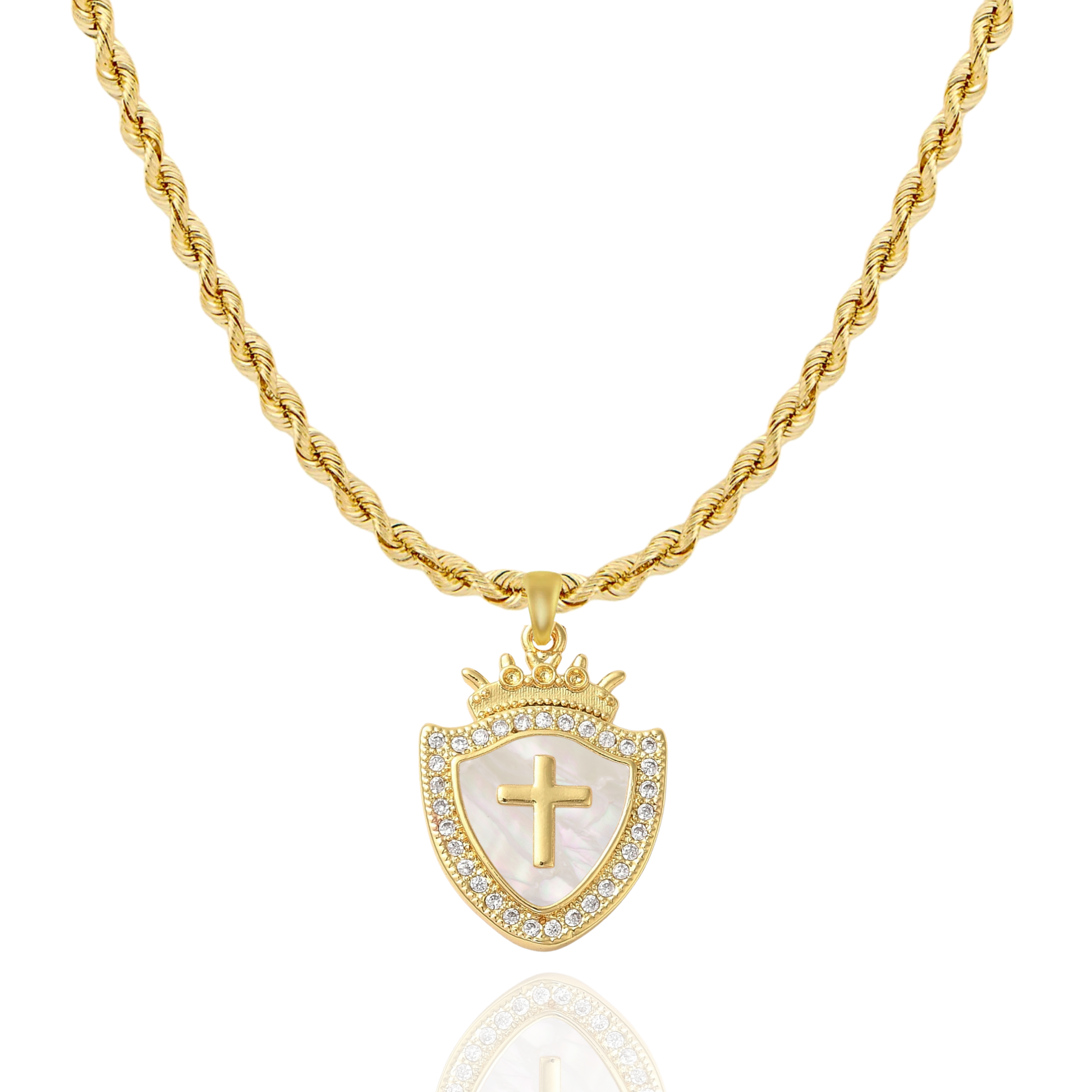AMADI Jewelry Shield of Faith Necklace featuring a pendant with Ephesians 6:16 inscription on a silver chain.