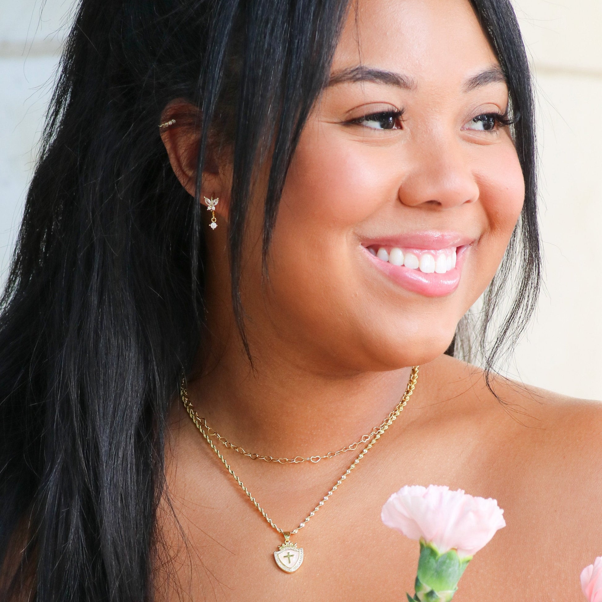 Gold Shield of Faith Necklace by AMADI Jewelry featuring a pendant with Ephesians 6:16 inscription, elegant and inspirational jewelry.