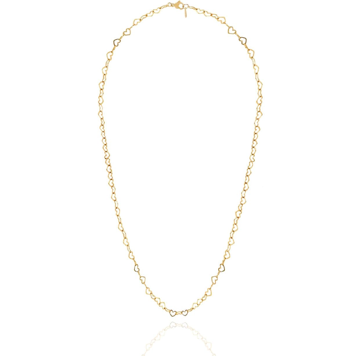 Gold and silver Joyful Hearts layering necklace by AMADI Jewelry with multiple delicate heart-shaped pendants.