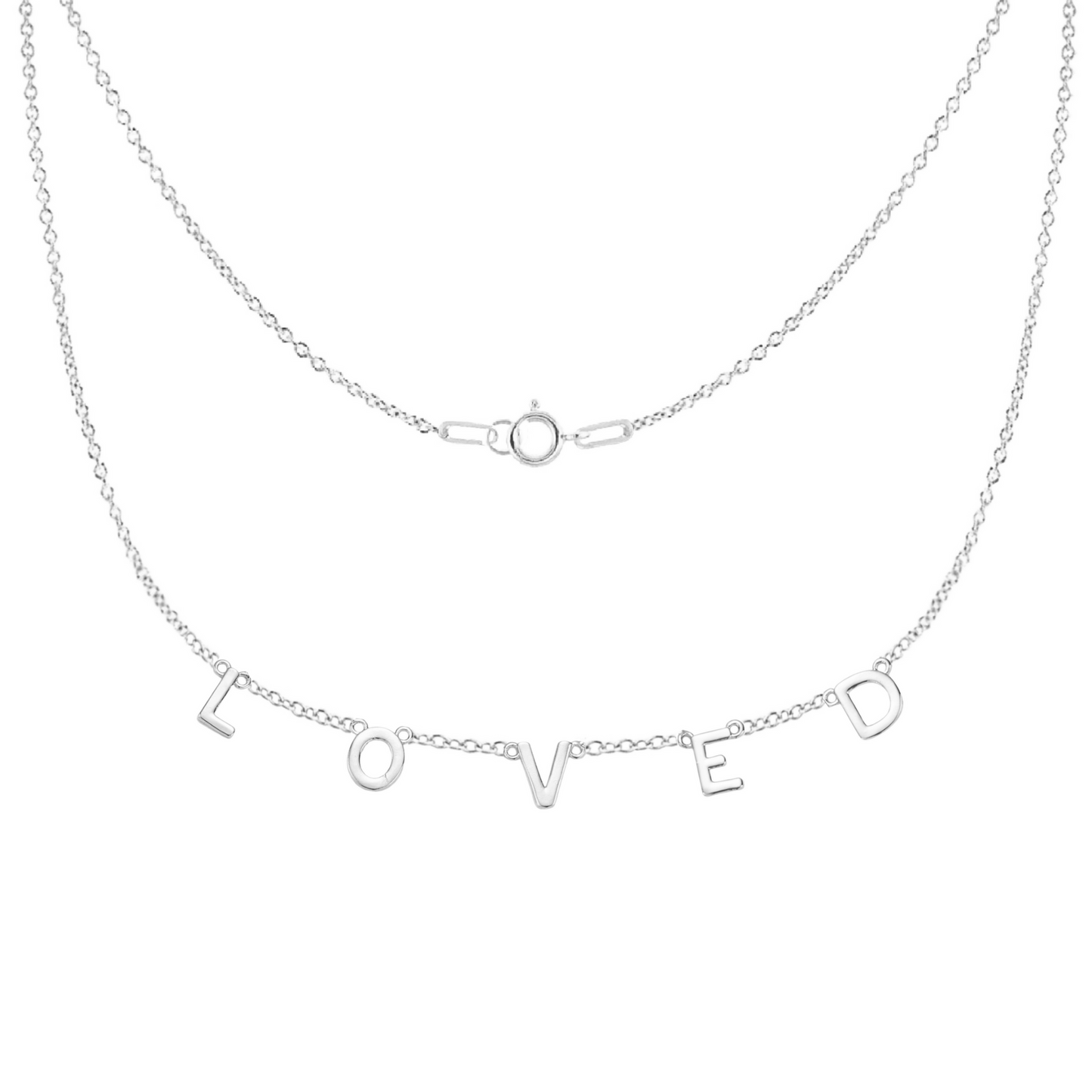Gold-filled and sterling silver LOVED necklace by AMADI Jewelry, featuring a delicate chain and heart pendant.