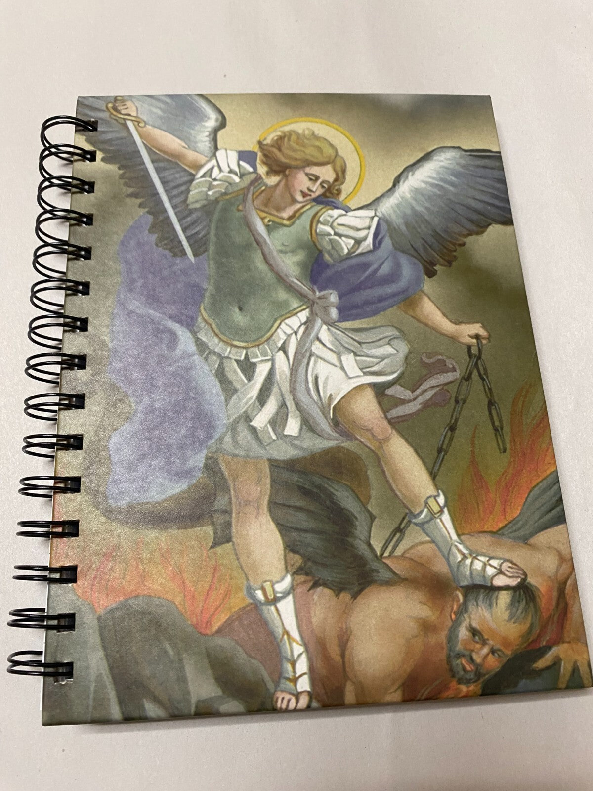 Saint Michael the Archangel spiral hardcover journal with religious Christian design by Bob and Penny Lord.