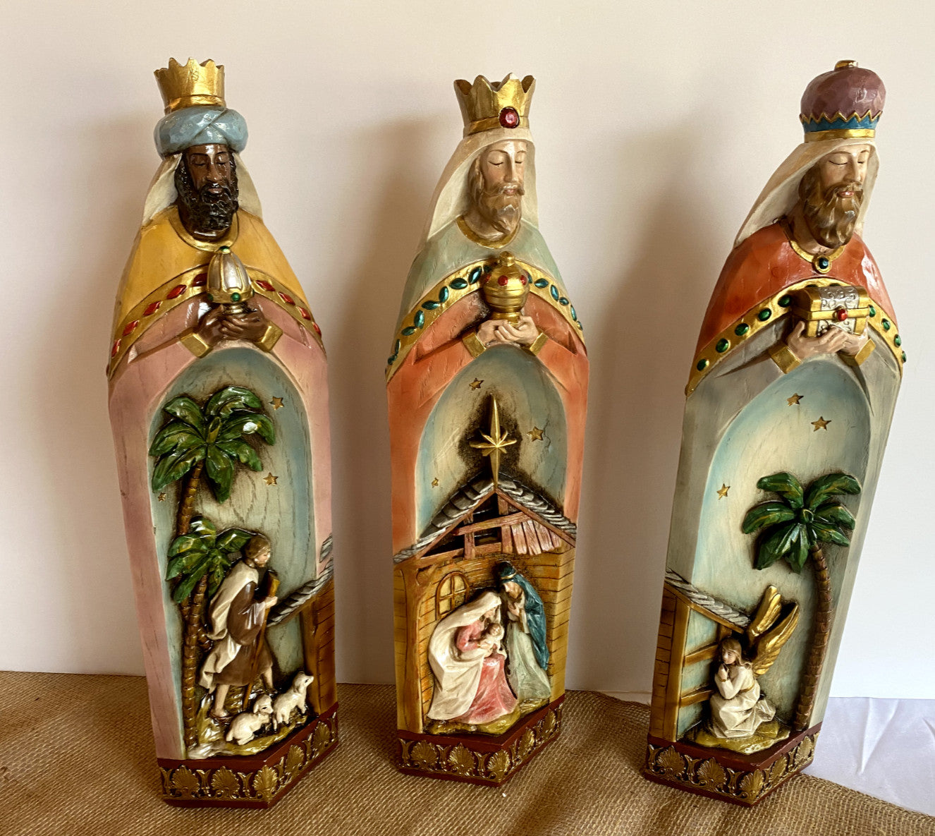 Handpainted 3-piece Nativity Set with 3 Wise Men from Journeys of Faith, showcasing detailed holiday collectible figures.