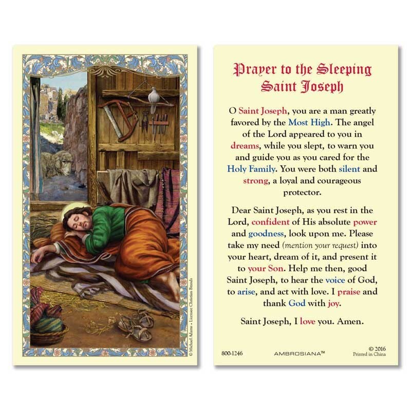Saint Joseph Sleeping Laminated Prayer Card, New #PCL-43 - Journeys of Faith